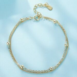 Yellow Gold Sterling Silver Bracelet Plated 3mm 2 Layer Chain 7.5in 925